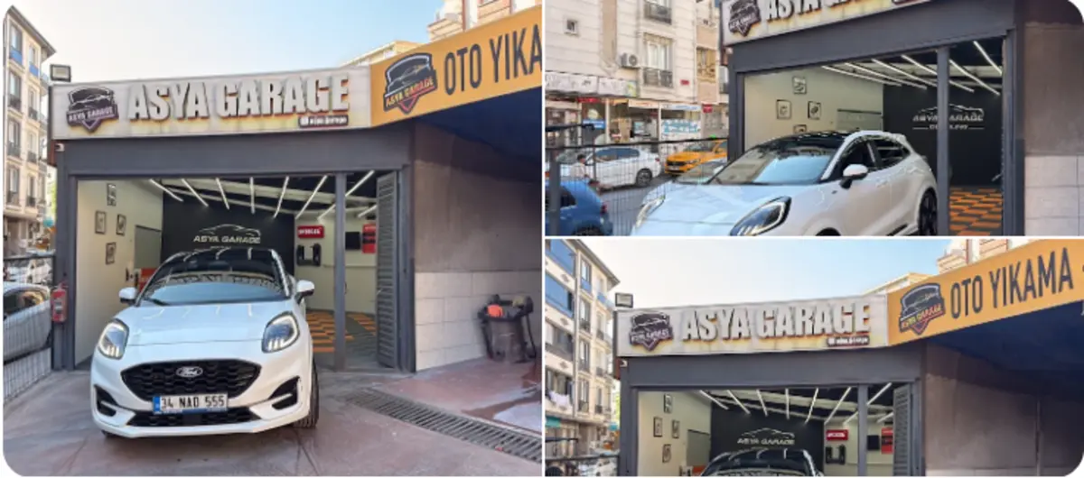 Asya Garage önünde PPF kaplama uygulanan beyaz araç